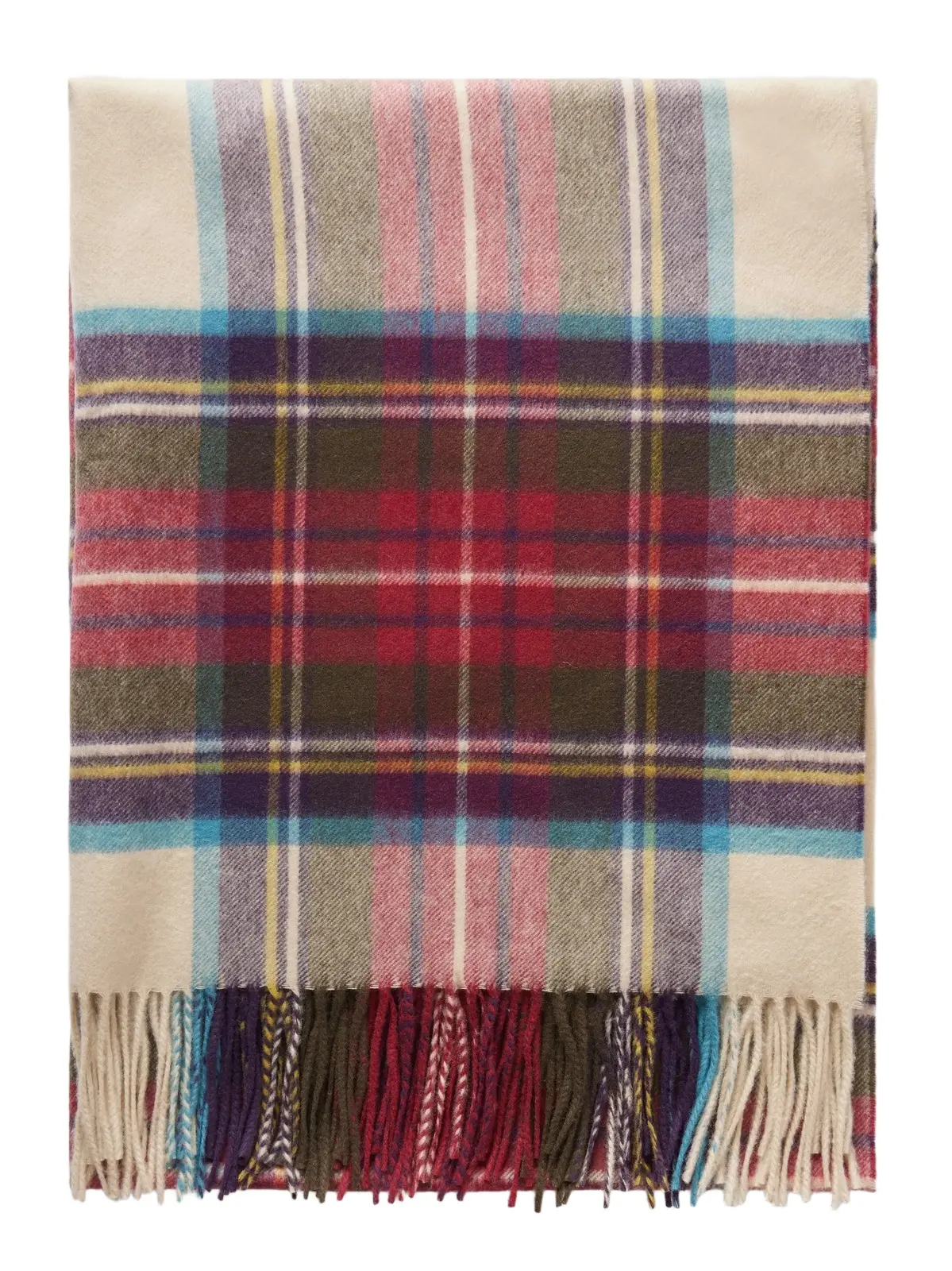 Johnstons of Elgin Tartan Stole Fringed Checked Cashmere Scarf