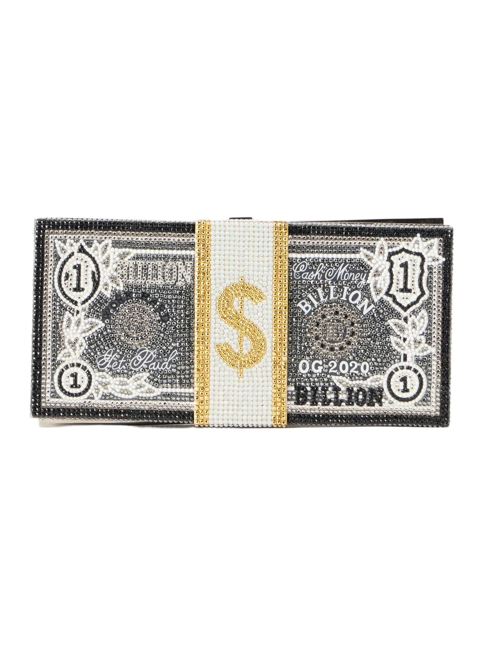 Billions Stack Of Cash Crystal-embellished Silver-tone Clutch Billions Stack Of Cash Crystal-embellished Silver-tone Clutch