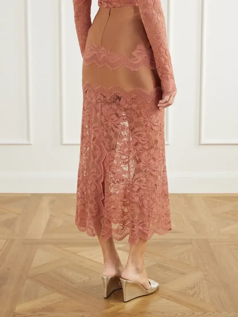 Rabanne Lace-trimmed Stretch-satin Midi Skirt | Thumbnail 4