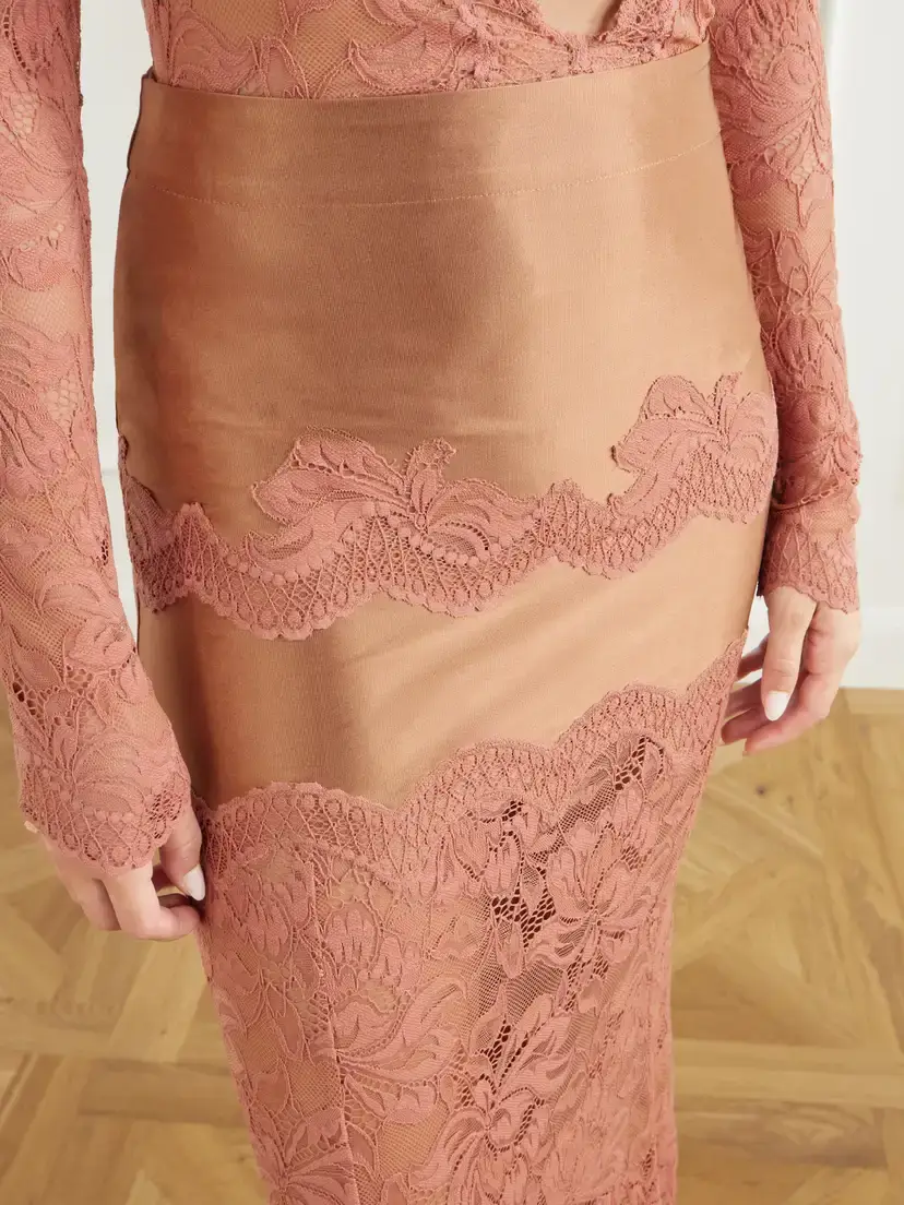 Rabanne Lace-trimmed Stretch-satin Midi Skirt | Thumbnail 5