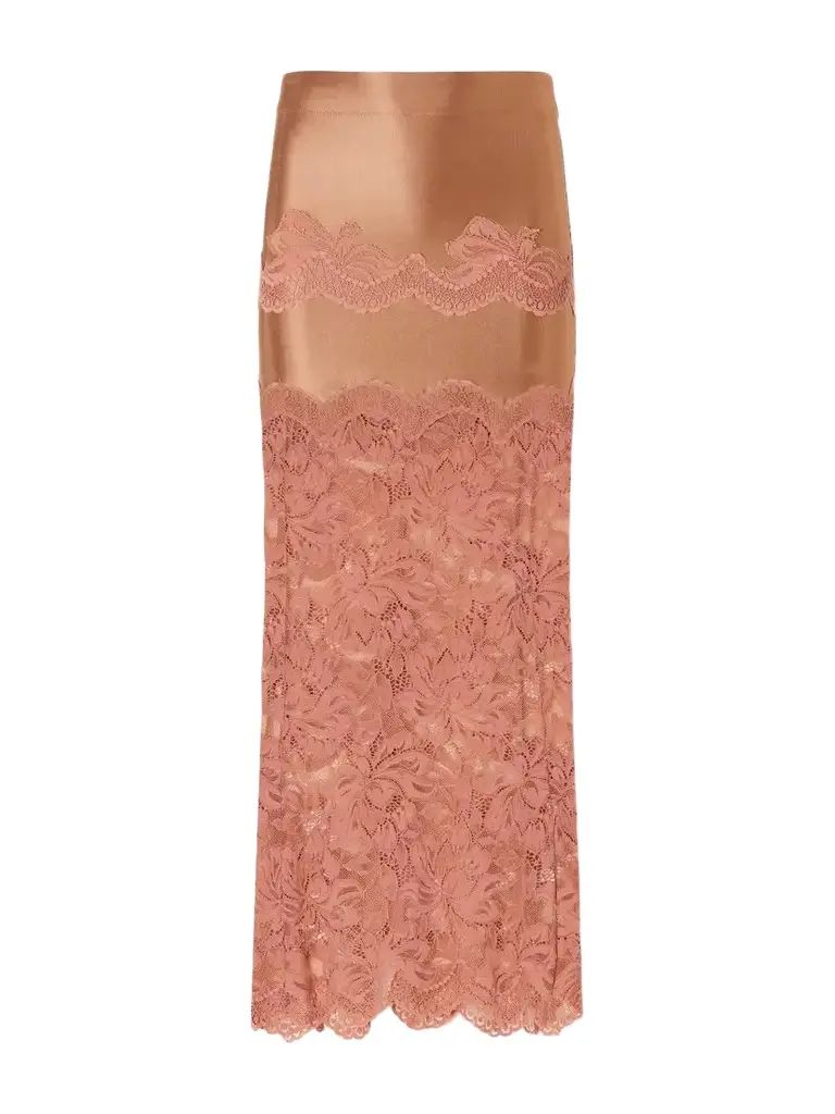 Rabanne Lace-trimmed Stretch-satin Midi Skirt