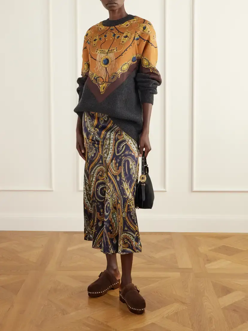 Etro Printed Silk-trimmed Wool And Cashmere-blend Sweater | Thumbnail 2 Etro Printed Silk-trimmed Wool And Cashmere-blend Sweater | Thumbnail 2