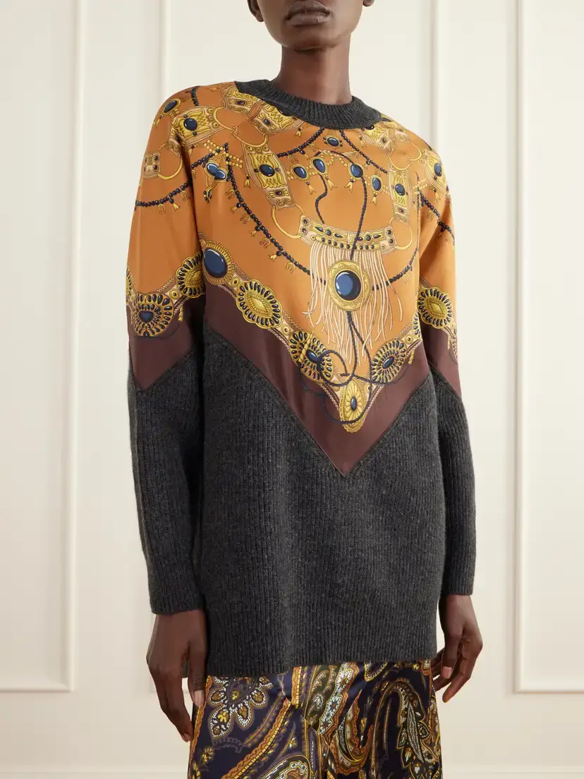 Etro Printed Silk-trimmed Wool And Cashmere-blend Sweater | Thumbnail 3 Etro Printed Silk-trimmed Wool And Cashmere-blend Sweater | Thumbnail 3