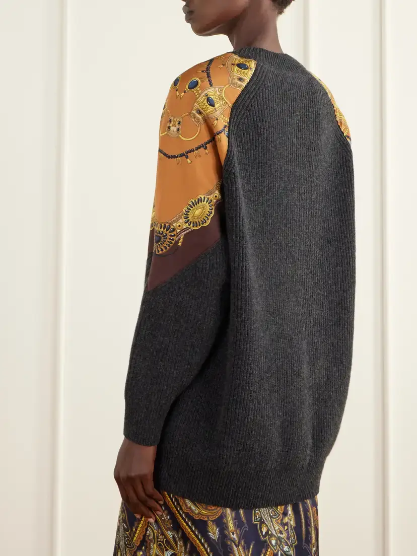 Etro Printed Silk-trimmed Wool And Cashmere-blend Sweater | Thumbnail 4 Etro Printed Silk-trimmed Wool And Cashmere-blend Sweater | Thumbnail 4