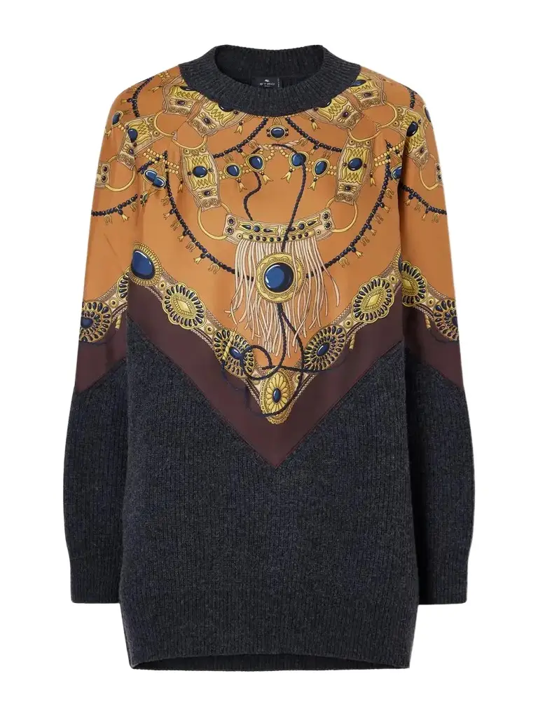 Printed Silk-trimmed Wool And Cashmere-blend Sweater