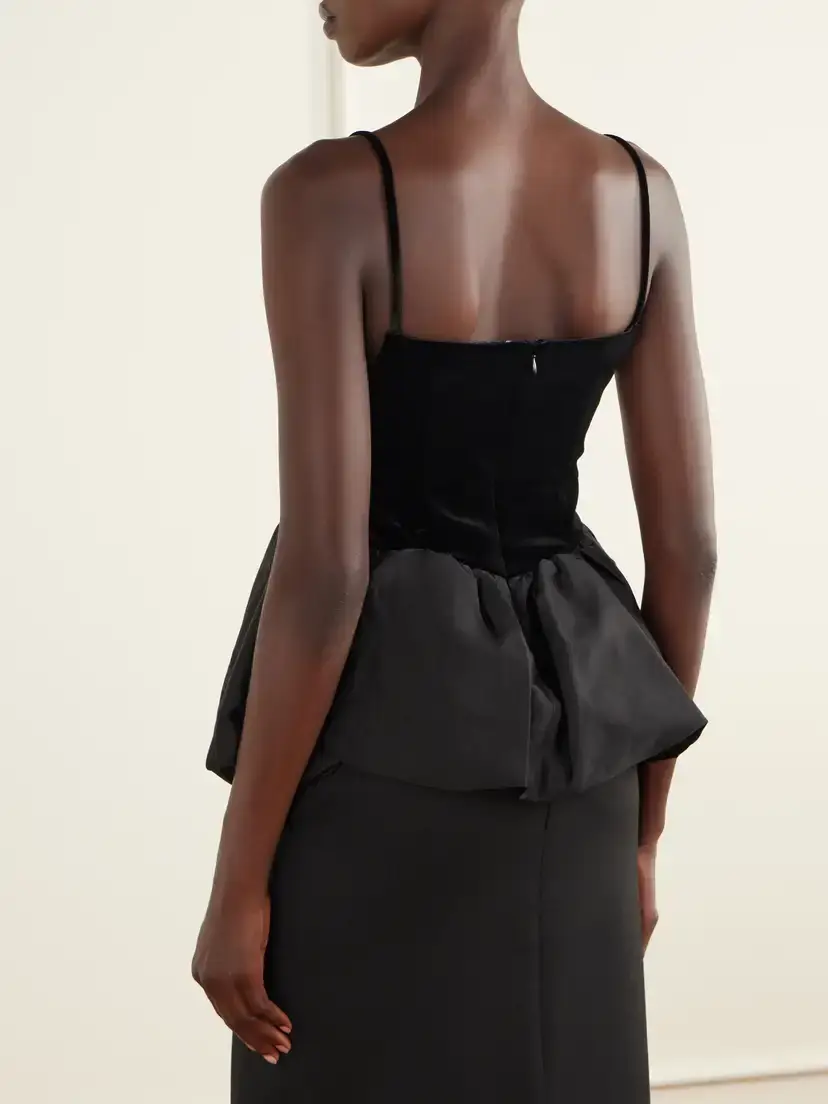 Self-Portrait Bow-detailed Peplum Satin-trimmed Velvet Top | Thumbnail 3 Self-Portrait Bow-detailed Peplum Satin-trimmed Velvet Top | Thumbnail 3