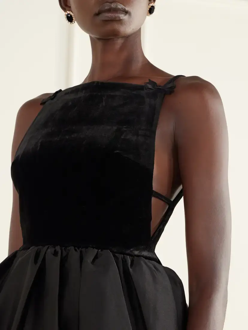 Self-Portrait Bow-detailed Peplum Satin-trimmed Velvet Top | Thumbnail 4 Self-Portrait Bow-detailed Peplum Satin-trimmed Velvet Top | Thumbnail 4