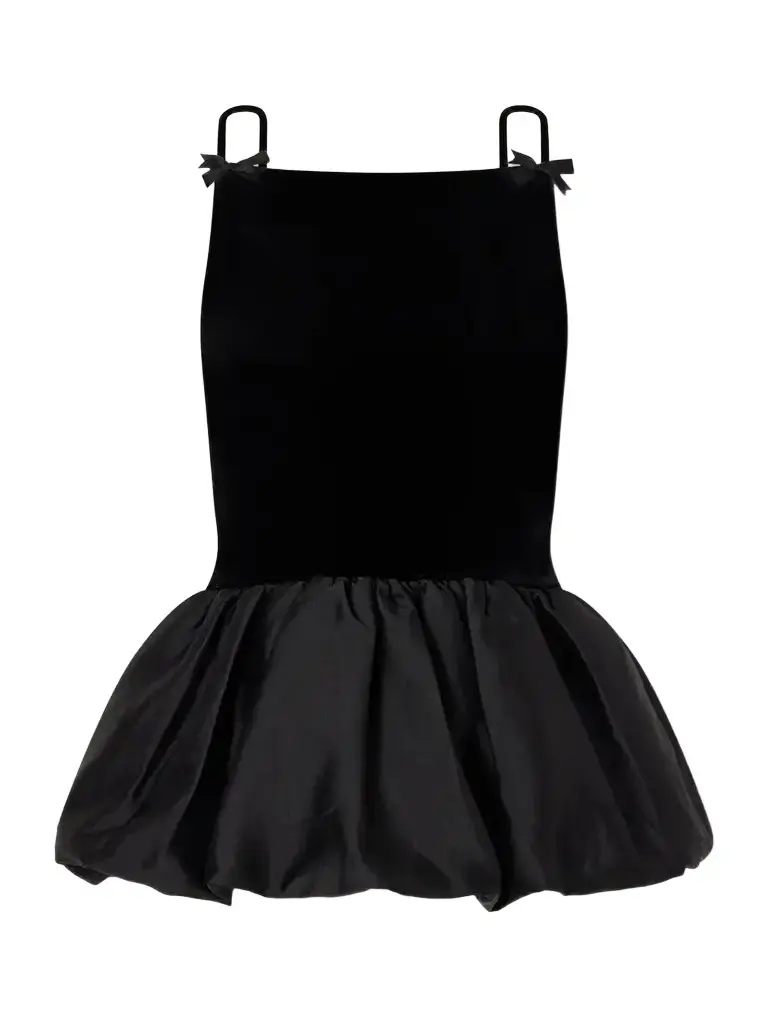 Bow-detailed Peplum Satin-trimmed Velvet Top Bow-detailed Peplum Satin-trimmed Velvet Top