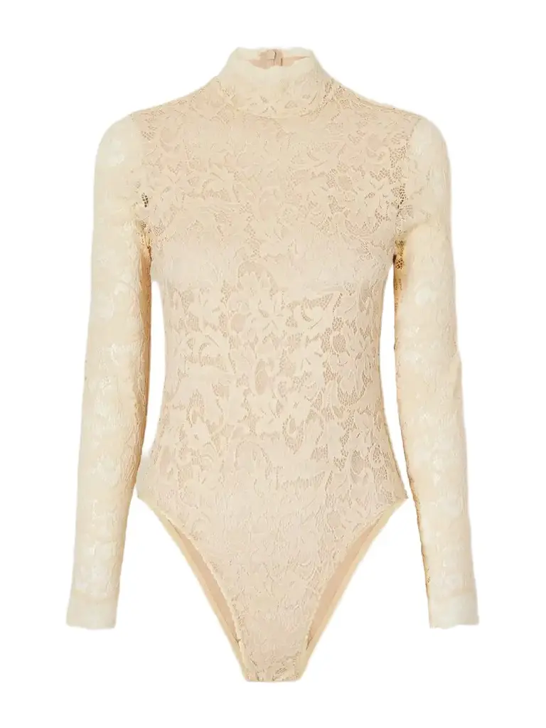Zimmermann Corded Lace Jersey Turtleneck Bodysuit