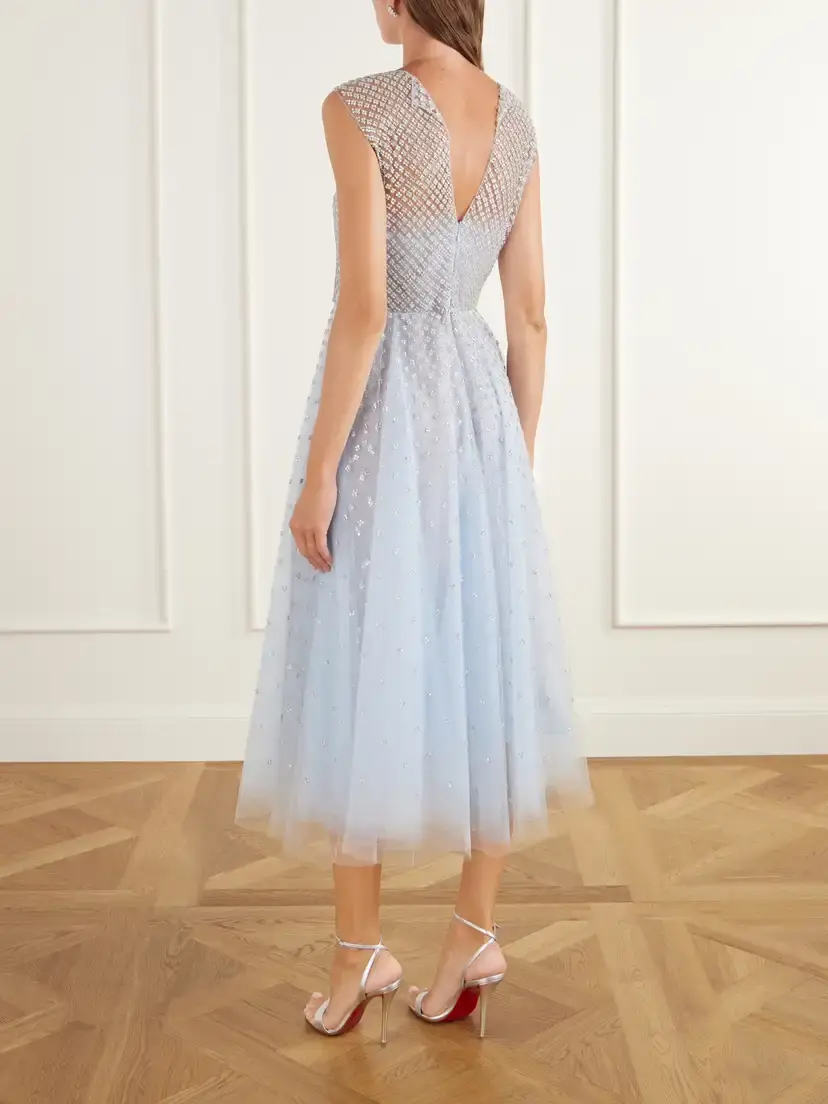 Oscar de la Renta Layered Crystal-embellished Organza And Tulle Midi Dress | Thumbnail 3 Oscar de la Renta Layered Crystal-embellished Organza And Tulle Midi Dress | Thumbnail 3