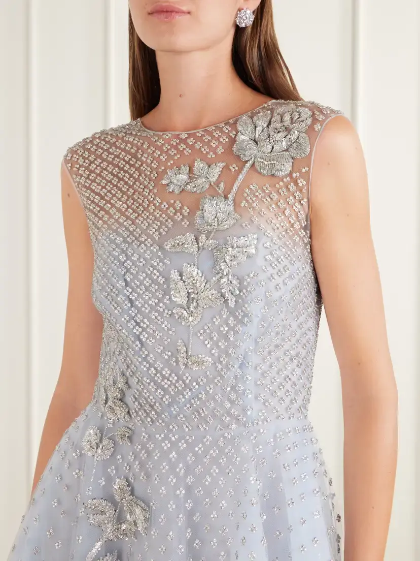 Oscar de la Renta Layered Crystal-embellished Organza And Tulle Midi Dress | Thumbnail 4 Oscar de la Renta Layered Crystal-embellished Organza And Tulle Midi Dress | Thumbnail 4