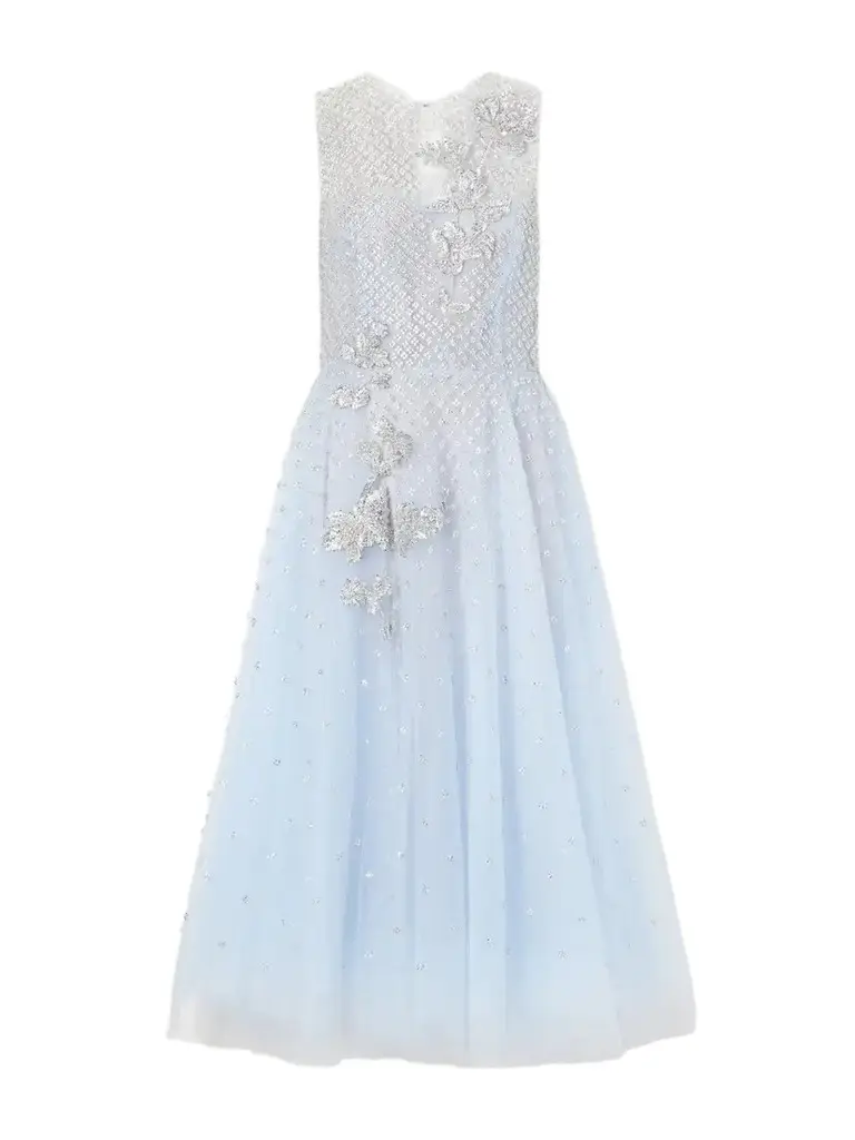 Oscar de la Renta Layered Crystal-embellished Organza And Tulle Midi Dress