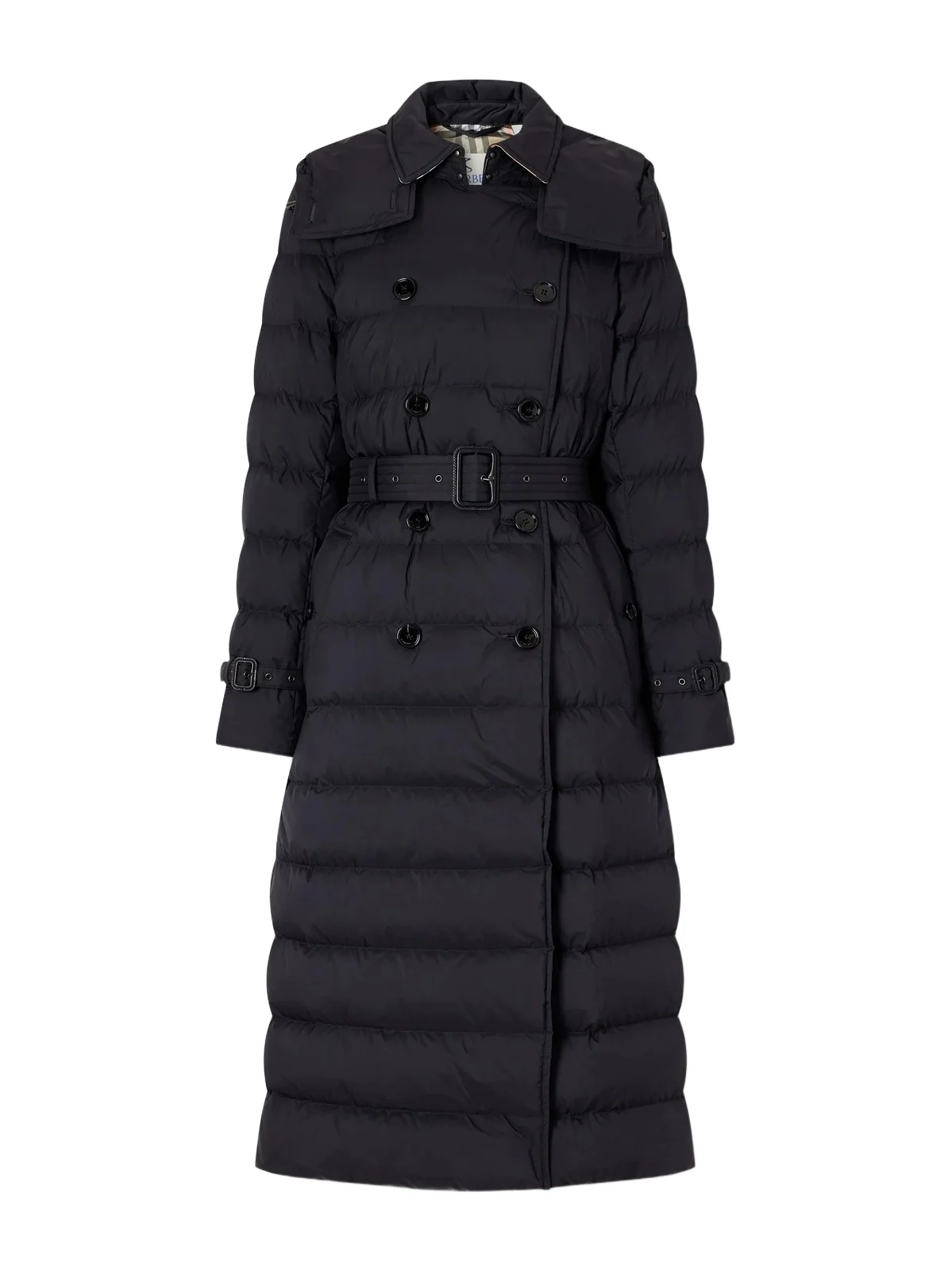 Belted Double-breasted Quilted Padded Shell Coat