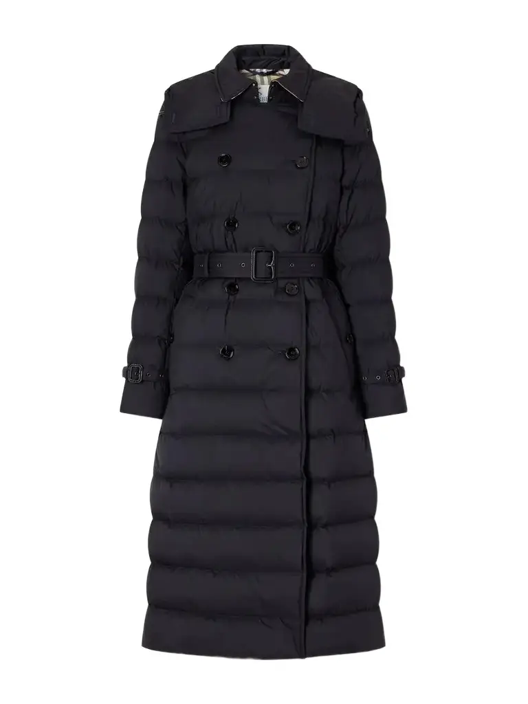 Belted Double-breasted Quilted Padded Shell Coat
