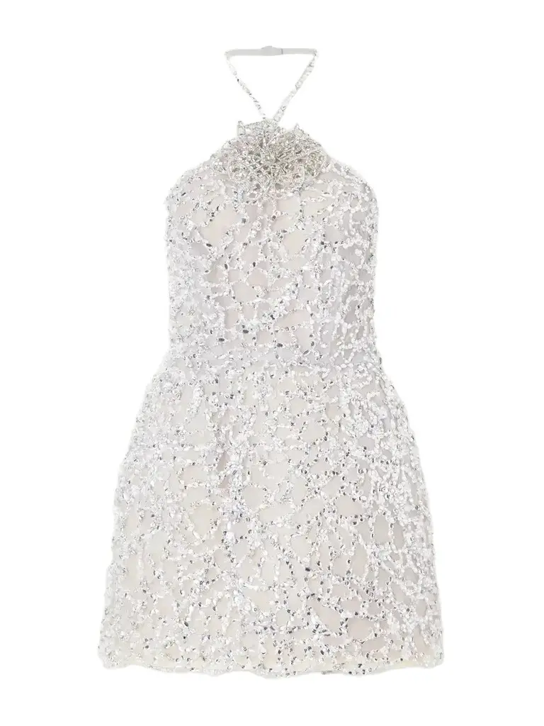 Bustier Crystal-embellished Mesh Halterneck Mini Dress Bustier Crystal-embellished Mesh Halterneck Mini Dress