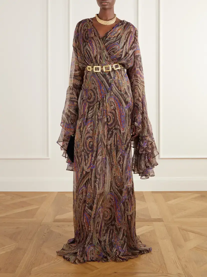 Etro Draped Ruffled Printed Metallic Silk-blend Crepon Maxi Dress | Thumbnail 2 Etro Draped Ruffled Printed Metallic Silk-blend Crepon Maxi Dress | Thumbnail 2