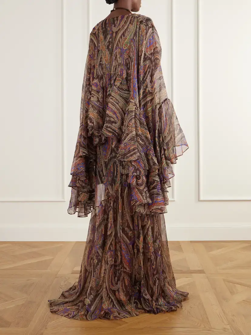 Etro Draped Ruffled Printed Metallic Silk-blend Crepon Maxi Dress | Thumbnail 3 Etro Draped Ruffled Printed Metallic Silk-blend Crepon Maxi Dress | Thumbnail 3