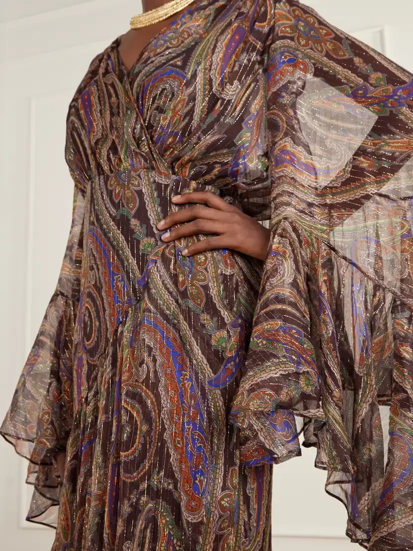 Etro Draped Ruffled Printed Metallic Silk-blend Crepon Maxi Dress | Thumbnail 4 Etro Draped Ruffled Printed Metallic Silk-blend Crepon Maxi Dress | Thumbnail 4