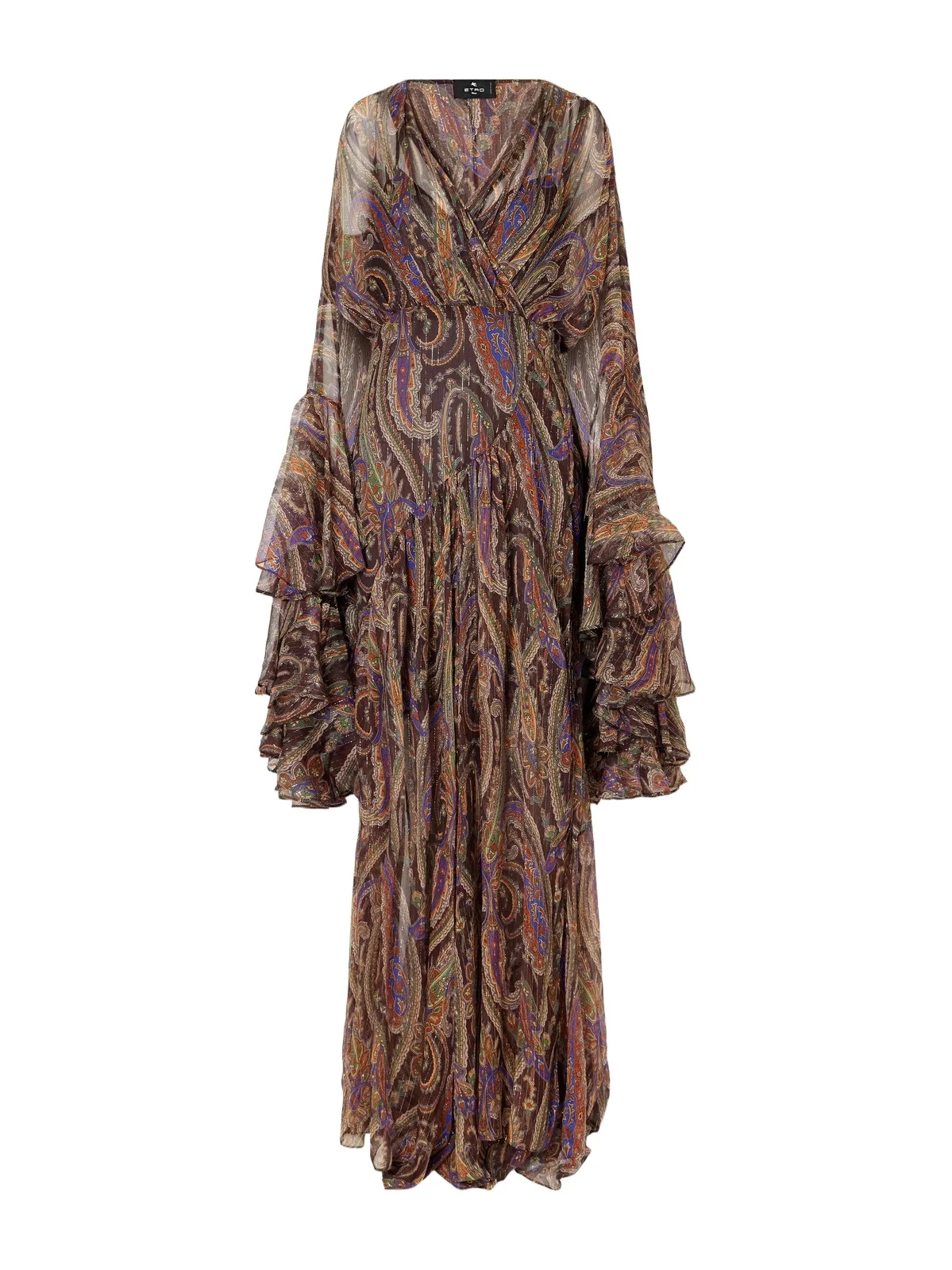 Draped Ruffled Printed Metallic Silk-blend Crepon Maxi Dress Draped Ruffled Printed Metallic Silk-blend Crepon Maxi Dress