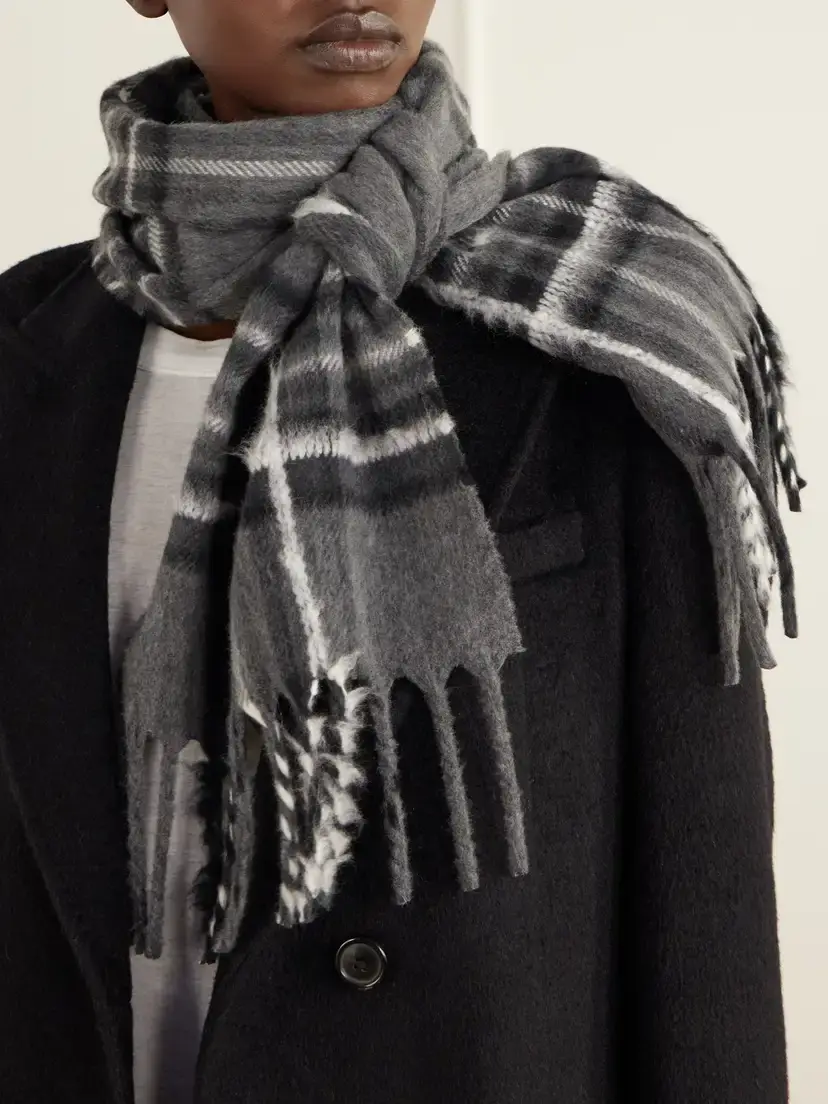 Johnstons of Elgin Mull Fringed Checked Wool, Cashmere And Silk-blend Scarf | Thumbnail 2 Johnstons of Elgin Mull Fringed Checked Wool, Cashmere And Silk-blend Scarf | Thumbnail 2