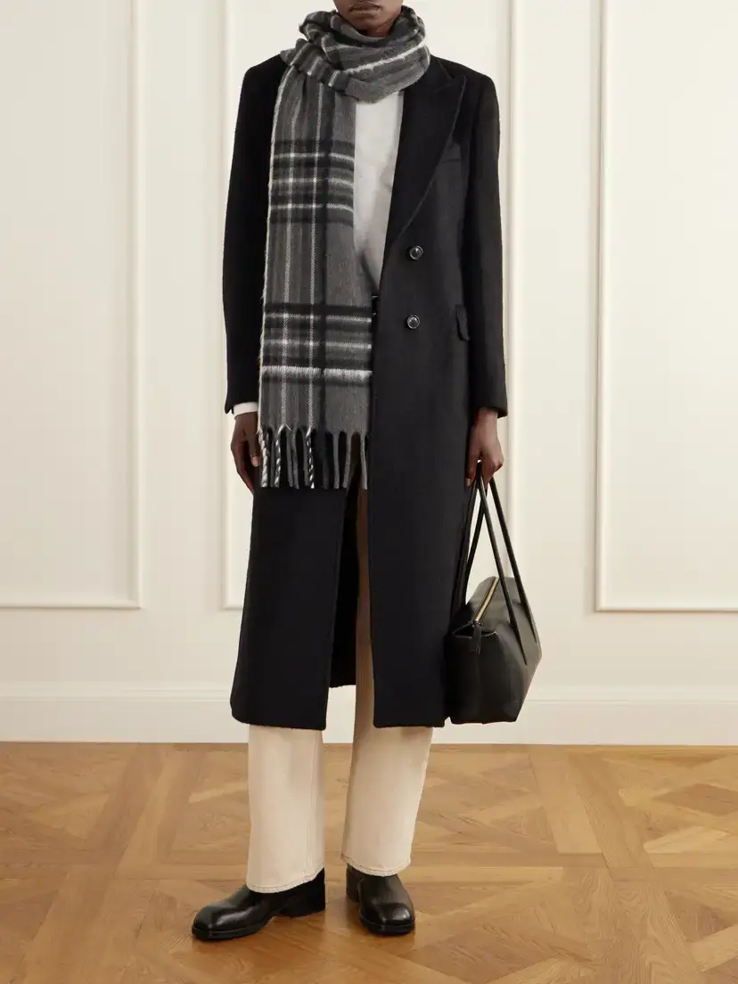 Johnstons of Elgin Mull Fringed Checked Wool, Cashmere And Silk-blend Scarf | Thumbnail 3 Johnstons of Elgin Mull Fringed Checked Wool, Cashmere And Silk-blend Scarf | Thumbnail 3
