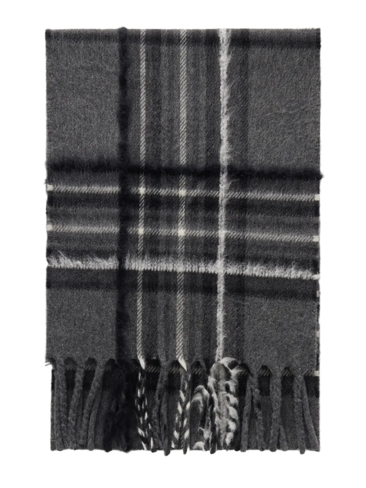 Mull Fringed Checked Wool, Cashmere And Silk-blend Scarf - Gray Mull Fringed Checked Wool, Cashmere And Silk-blend Scarf - Gray