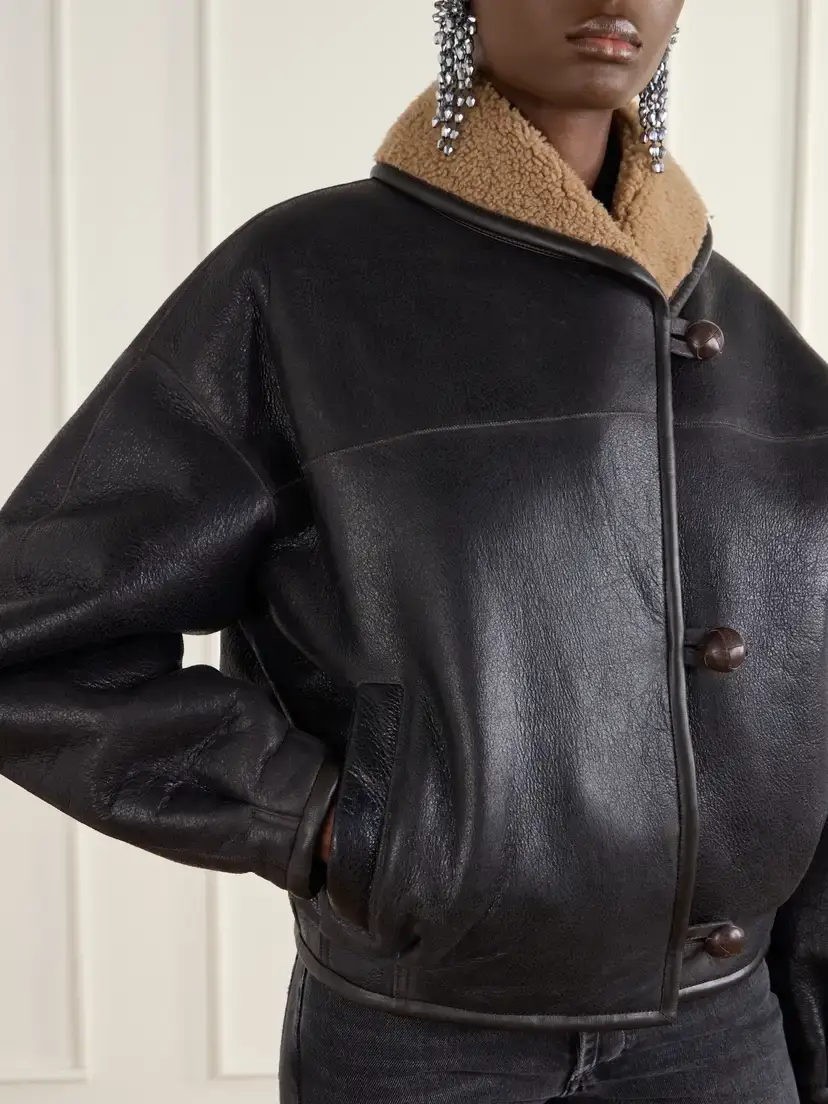 Isabel Marant Charina Shearling-trimmed Leather Jacket | Thumbnail 4 Isabel Marant Charina Shearling-trimmed Leather Jacket | Thumbnail 4