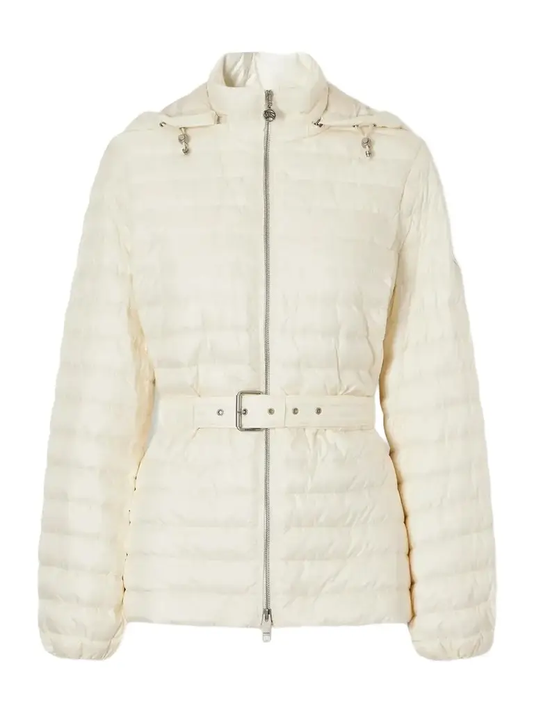 Belted Quilted Padded Shell Hooded Jacket