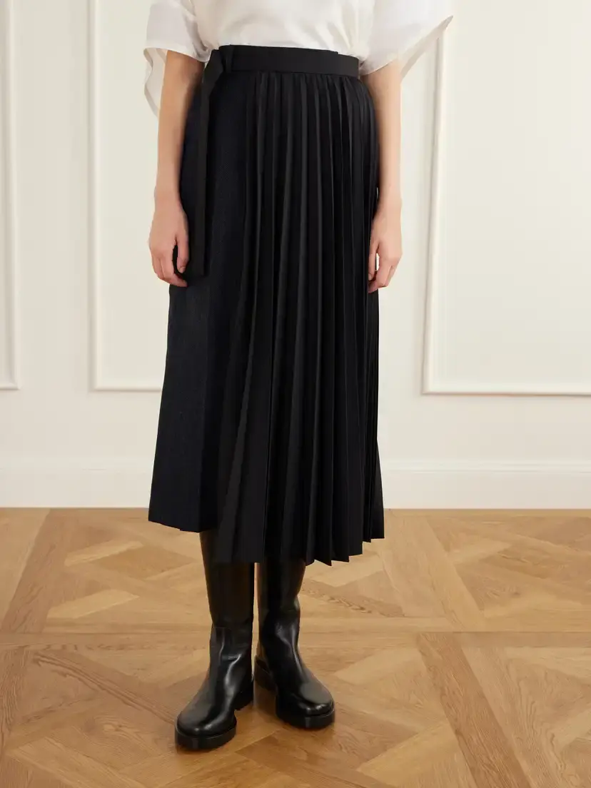 Sacai Pleated Herringbone Wool-blend Midi Skirt | Thumbnail 3 Sacai Pleated Herringbone Wool-blend Midi Skirt | Thumbnail 3