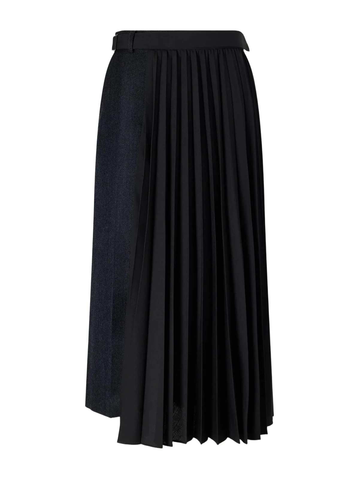 Sacai Pleated Herringbone Wool-blend Midi Skirt