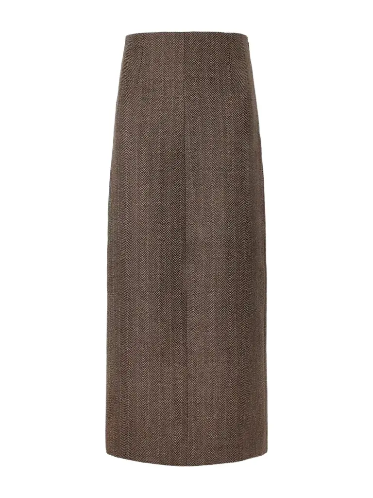 Wool-herringbone Midi Skirt