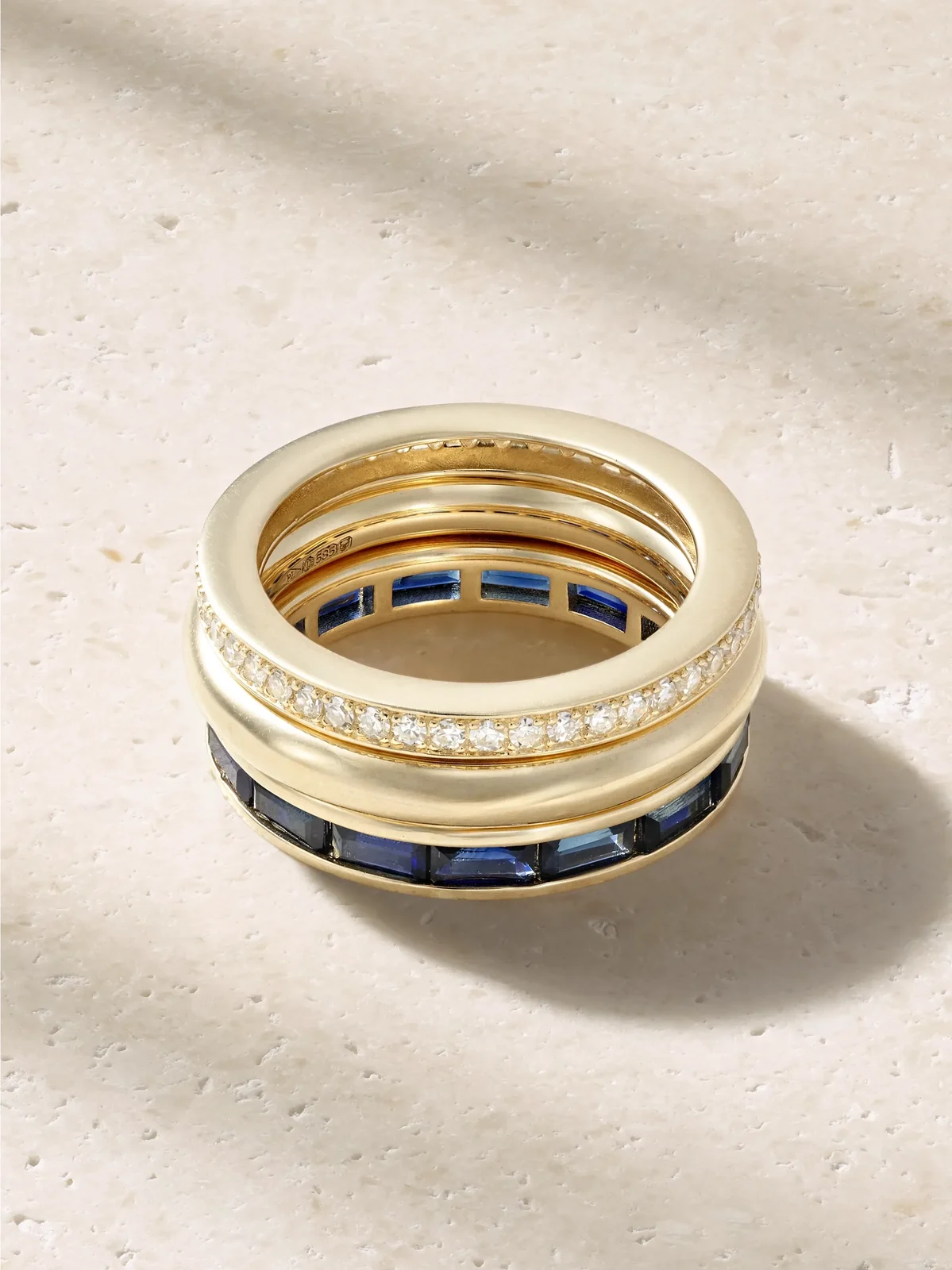 Stack Set Of Three 14-karat Gold, Navy Sapphire And Diamond Rings - Blue Stack Set Of Three 14-karat Gold, Navy Sapphire And Diamond Rings - Blue