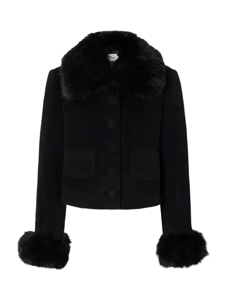 Cropped Plush-trimmed Wool-blend Jacket Cropped Plush-trimmed Wool-blend Jacket