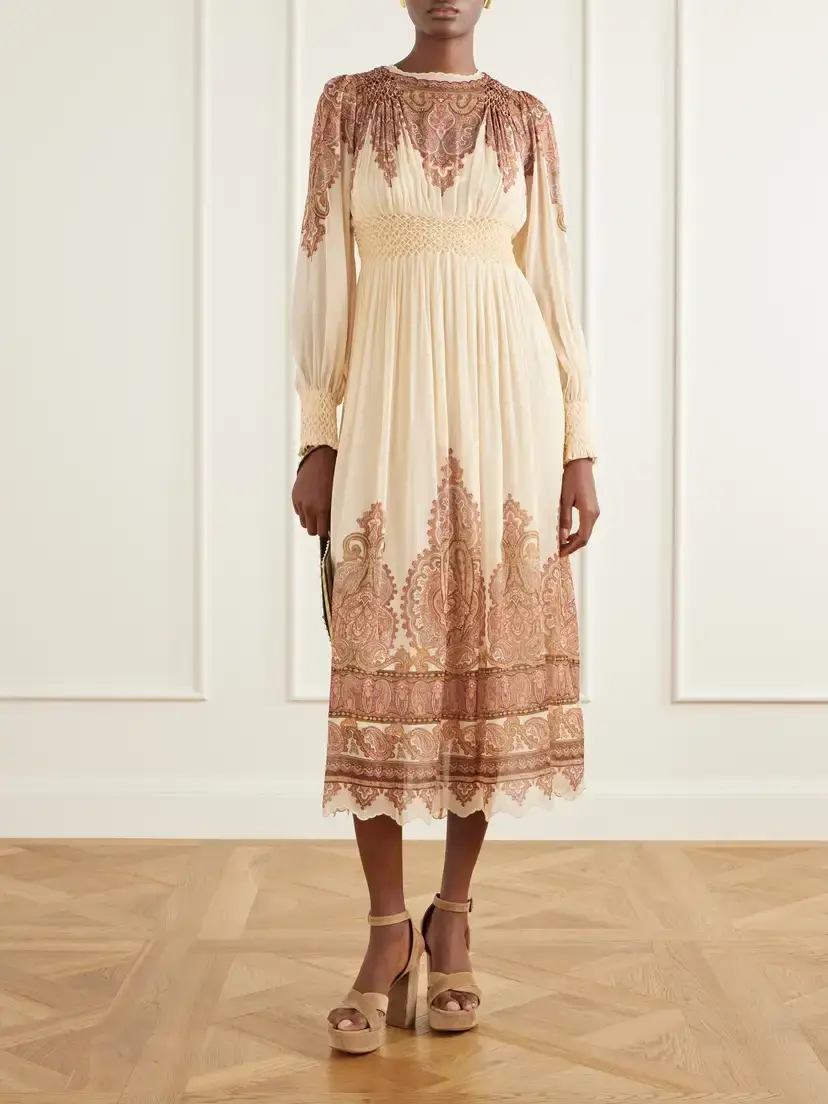 Zimmermann Ascent Smocked Printed Georgette Midi Dress | Thumbnail 2 Zimmermann Ascent Smocked Printed Georgette Midi Dress | Thumbnail 2