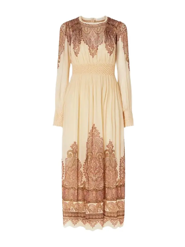 Ascent Smocked Printed Georgette Midi Dress Ascent Smocked Printed Georgette Midi Dress
