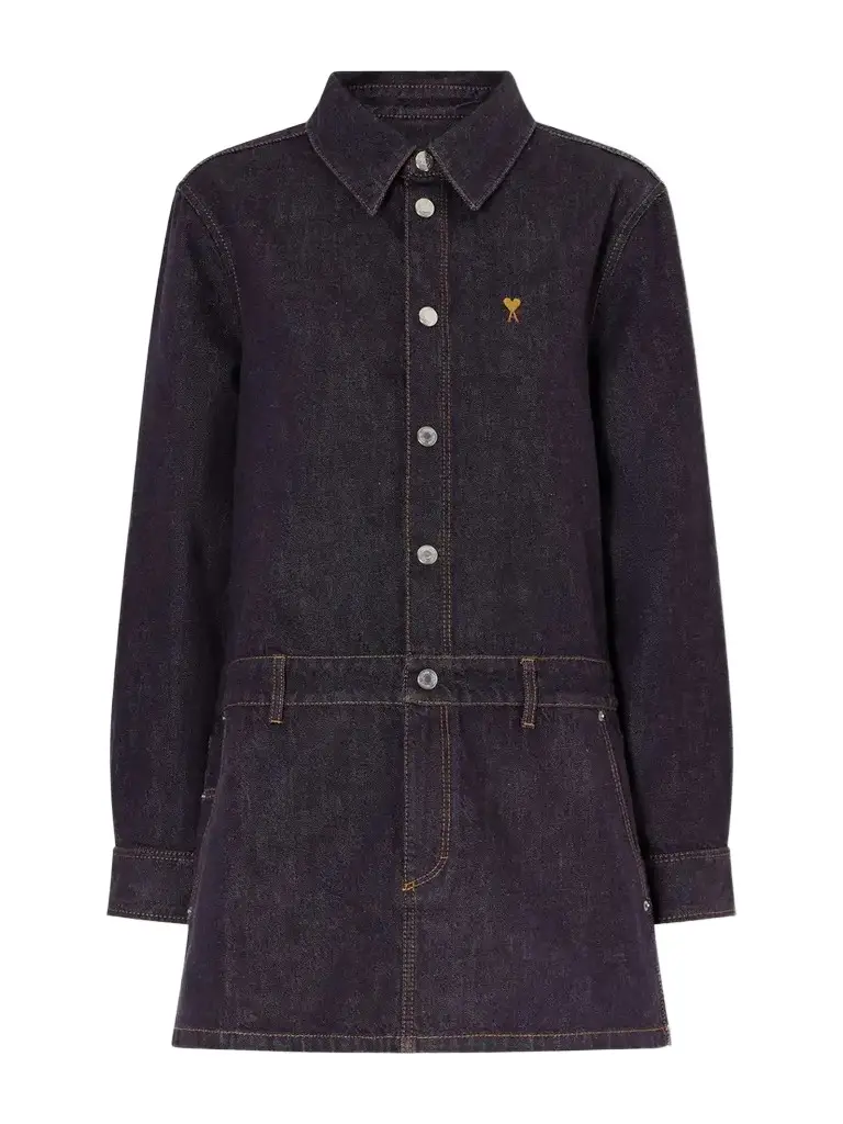 AMI PARIS Embroidered Denim Mini Dress