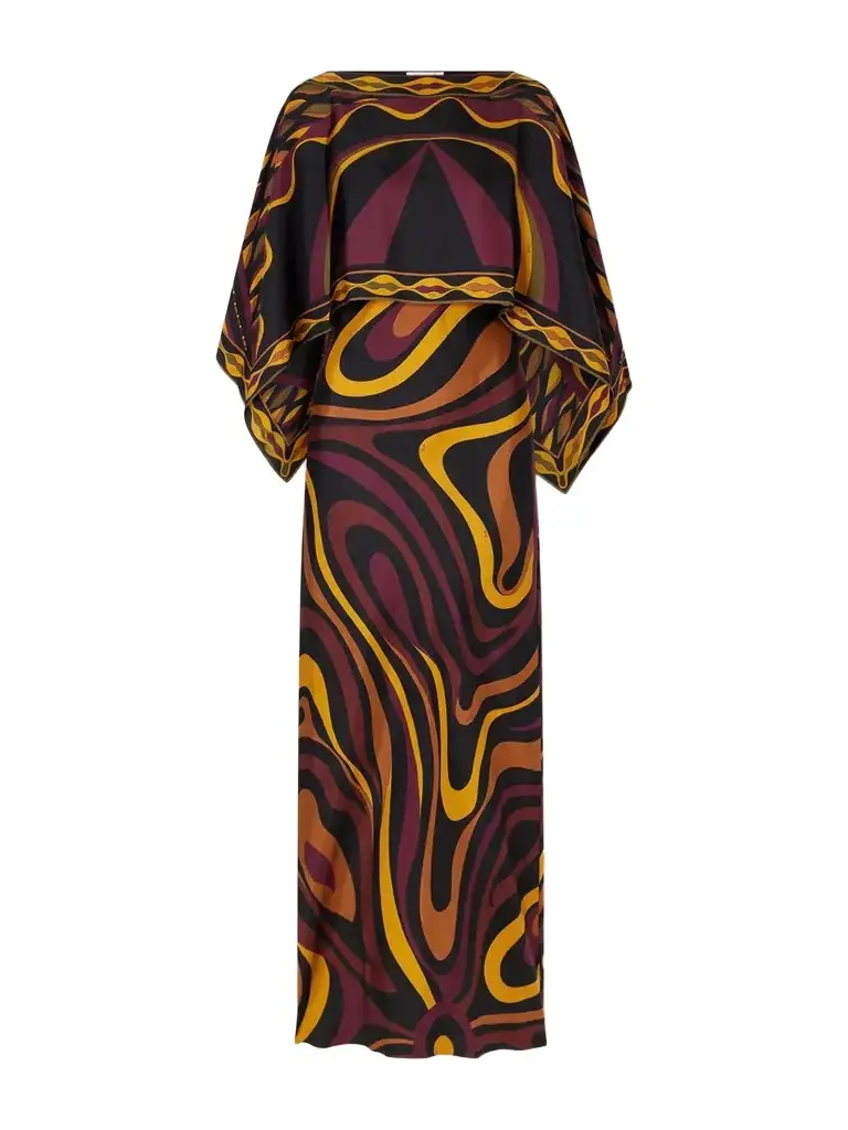 PUCCI Cape-detailed Printed Silk-twill Maxi Dress