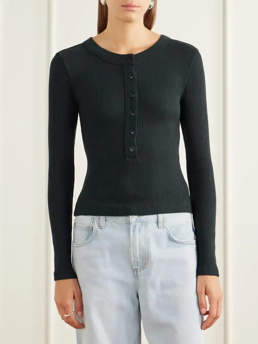 Citizens of Humanity Varra Ribbed Stretch Cotton And Lyocell-blend Henley Top | Thumbnail 3 Citizens of Humanity Varra Ribbed Stretch Cotton And Lyocell-blend Henley Top | Thumbnail 3