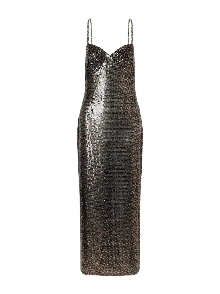 Rabanne Floral-printed Chainmail Maxi Dress