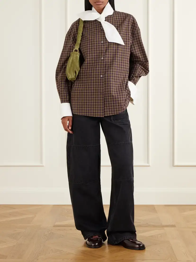 Marni Scarf-detailed Checked Cotton-poplin Shirt | Thumbnail 2 Marni Scarf-detailed Checked Cotton-poplin Shirt | Thumbnail 2