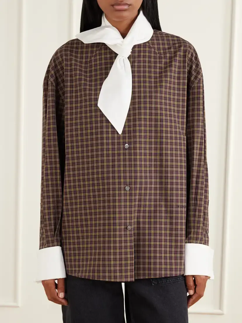 Marni Scarf-detailed Checked Cotton-poplin Shirt | Thumbnail 3 Marni Scarf-detailed Checked Cotton-poplin Shirt | Thumbnail 3