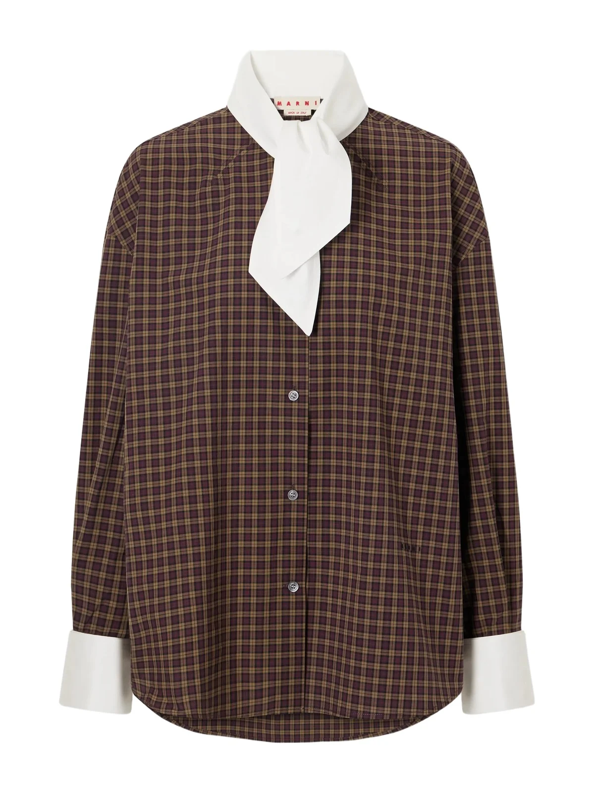 Marni Scarf-detailed Checked Cotton-poplin Shirt