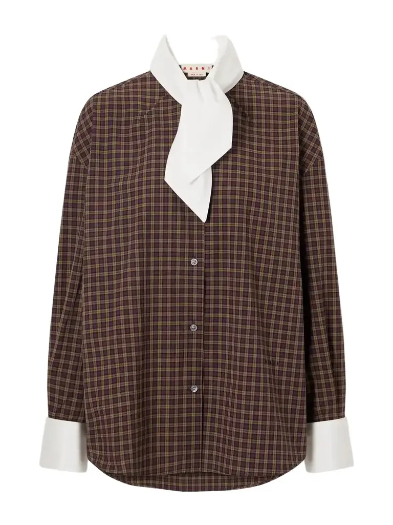 Marni Scarf-detailed Checked Cotton-poplin Shirt
