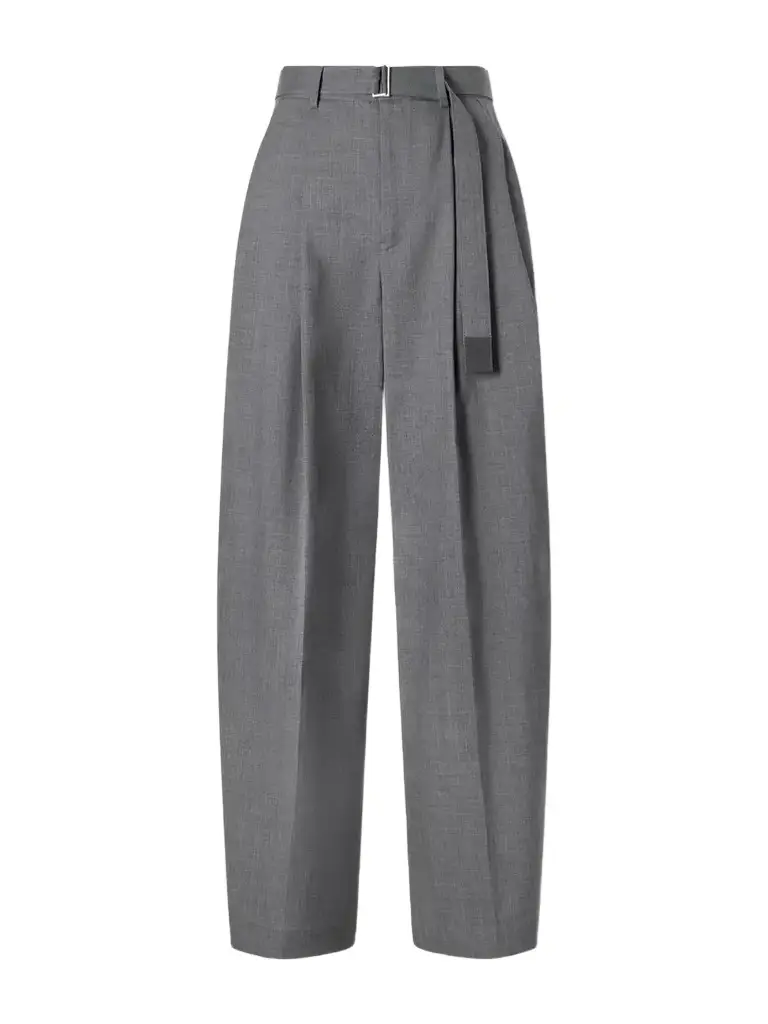 Sacai Belted Pleated Twill Wide-leg Pants