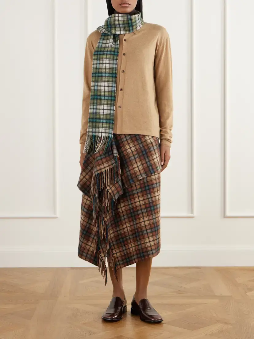 Auralee Asymmetric Fringed Checked Cashmere Wrap Midi Skirt | Thumbnail 2 Auralee Asymmetric Fringed Checked Cashmere Wrap Midi Skirt | Thumbnail 2