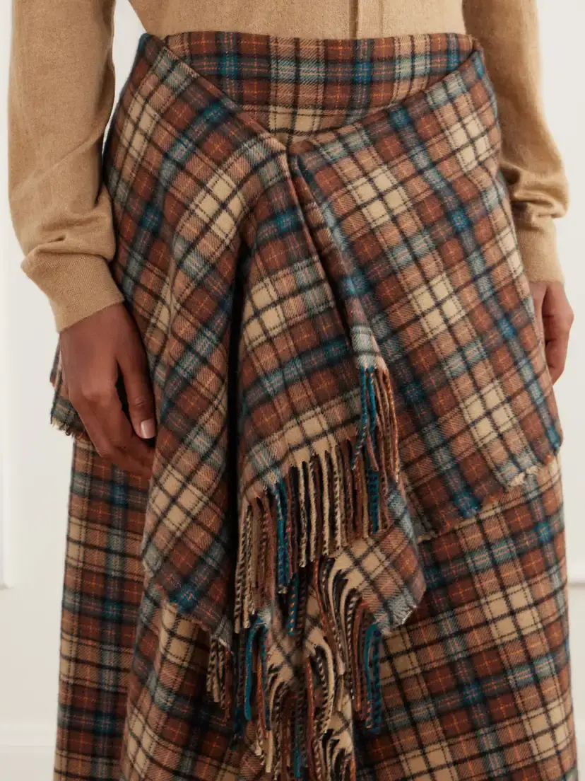 Auralee Asymmetric Fringed Checked Cashmere Wrap Midi Skirt | Thumbnail 5 Auralee Asymmetric Fringed Checked Cashmere Wrap Midi Skirt | Thumbnail 5