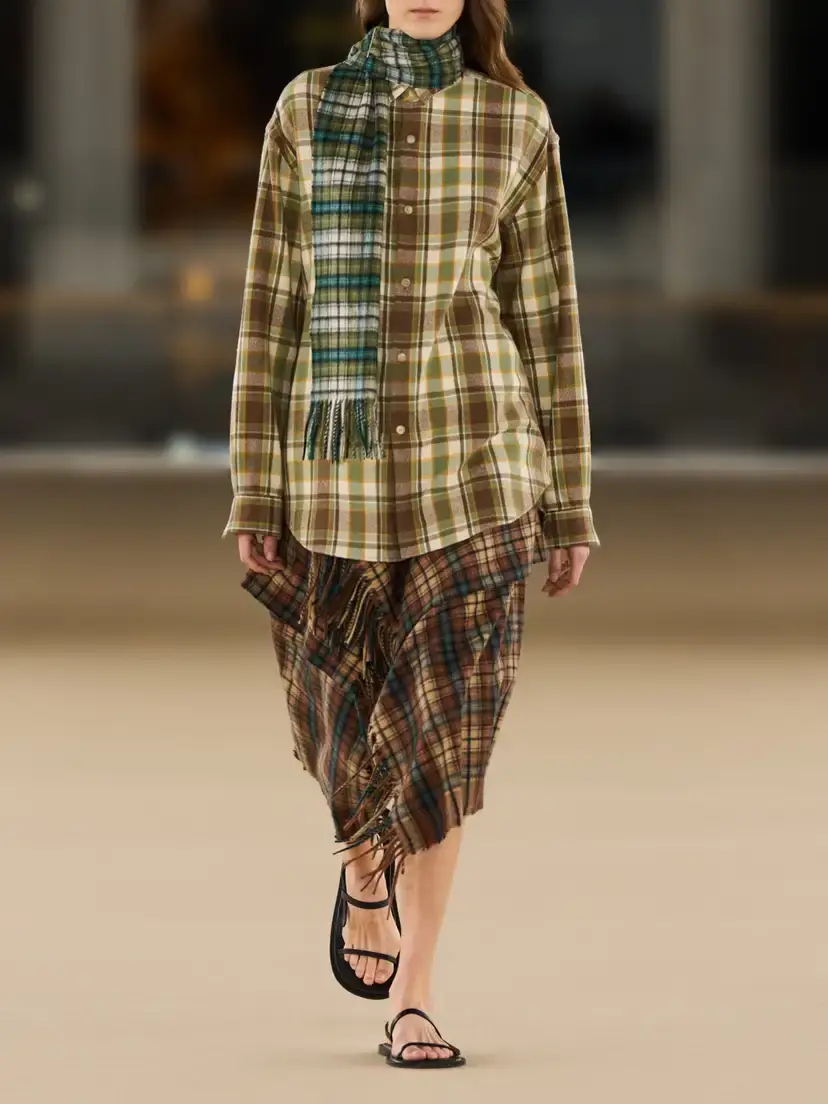Auralee Asymmetric Fringed Checked Cashmere Wrap Midi Skirt | Thumbnail 6 Auralee Asymmetric Fringed Checked Cashmere Wrap Midi Skirt | Thumbnail 6