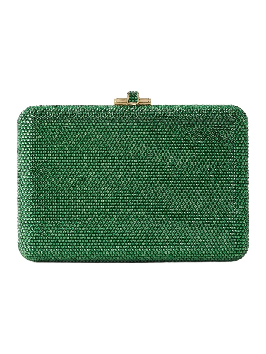 Slim Slide Crystal-embellished Gold-tone Clutch