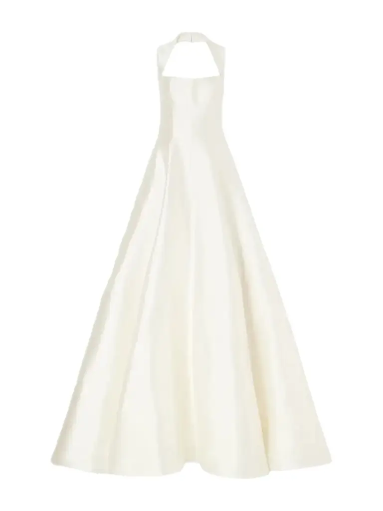 Liz Halterneck Beaded Wool And Silk-blend Twill Halterneck Gown Liz Halterneck Beaded Wool And Silk-blend Twill Halterneck Gown