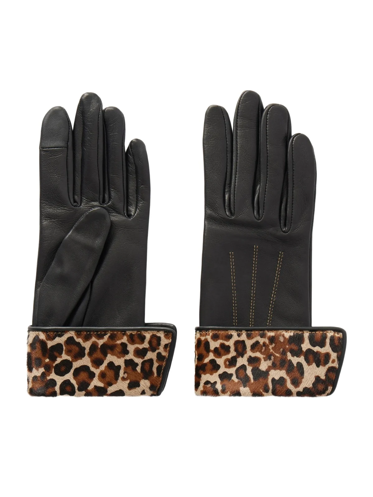 Agnelle Fannycalf Leopard-print Calf Hair-trimmed Leather Gloves